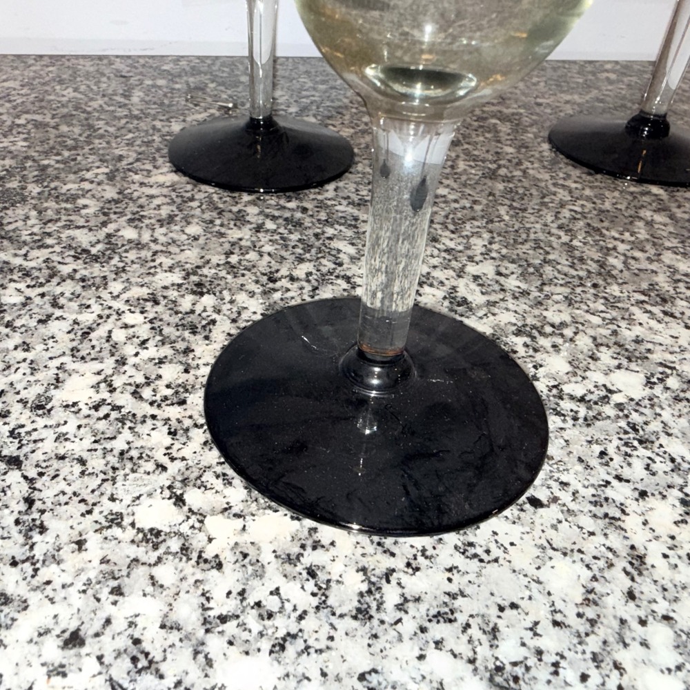 Vintage Cristal d'Arques black stemmed wine glasses Set of 6 Black